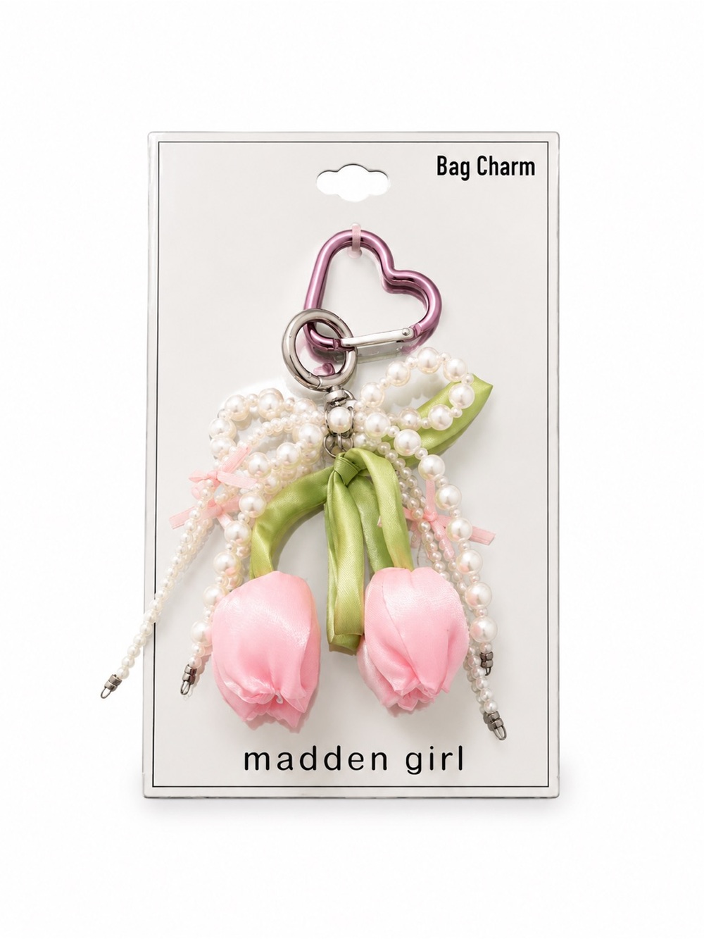 Madden Girl Pink Tulip Pearl Bag Charm Keychain Coquette Floral NWT Gift